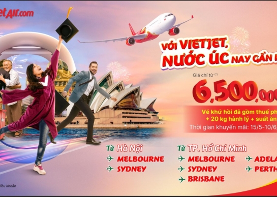 VIETJET: KHUYẾN MÃI 20KG HÀNH LÝ CHO HÀNH TRÌNH ÚC
